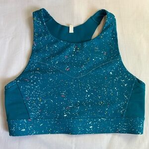 Brooks Teal Sports Bra with Colorful Speckles